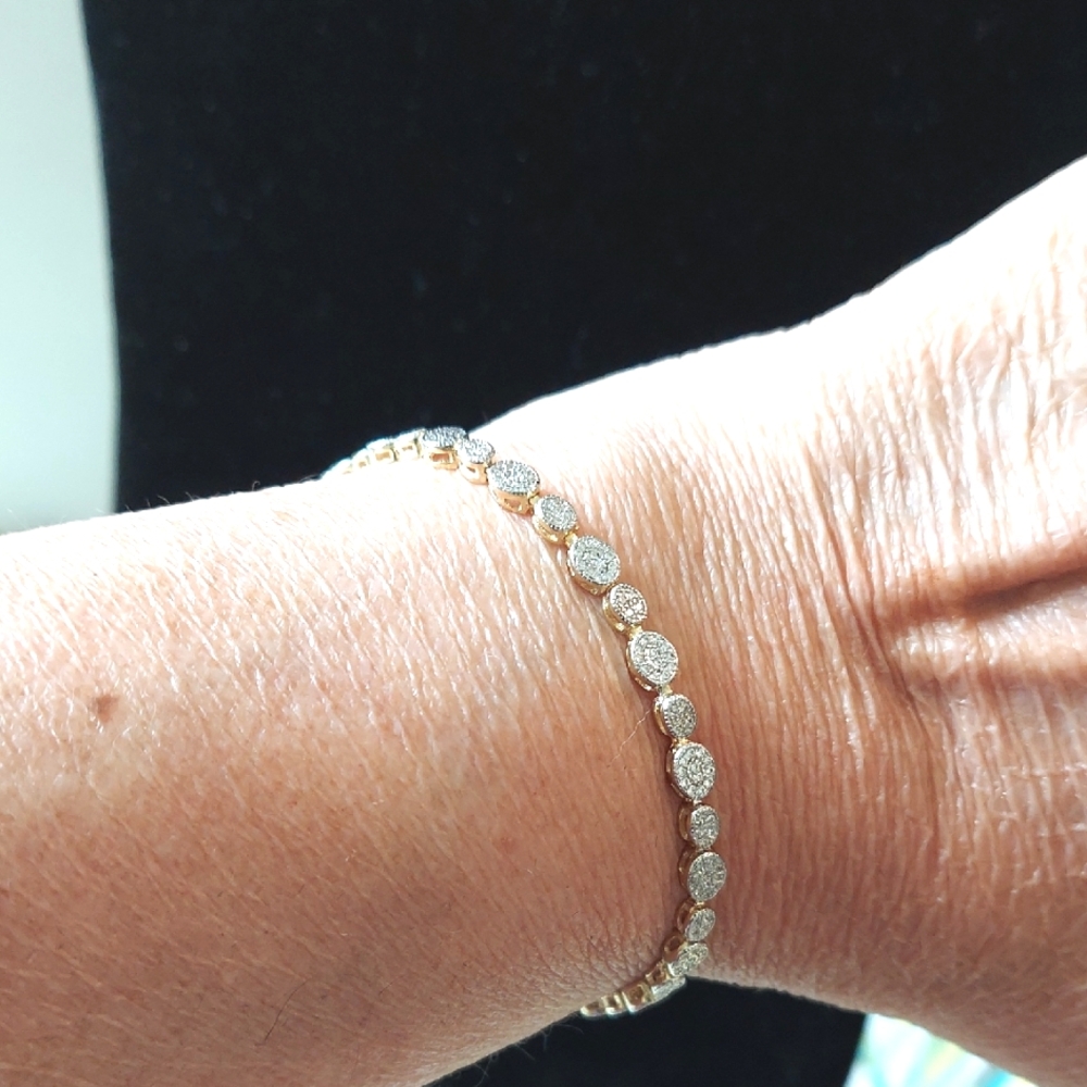 Bracelet, Tennis, 925 Stamp, Foldover Clasp, Crystal Chips, 7.5"‎